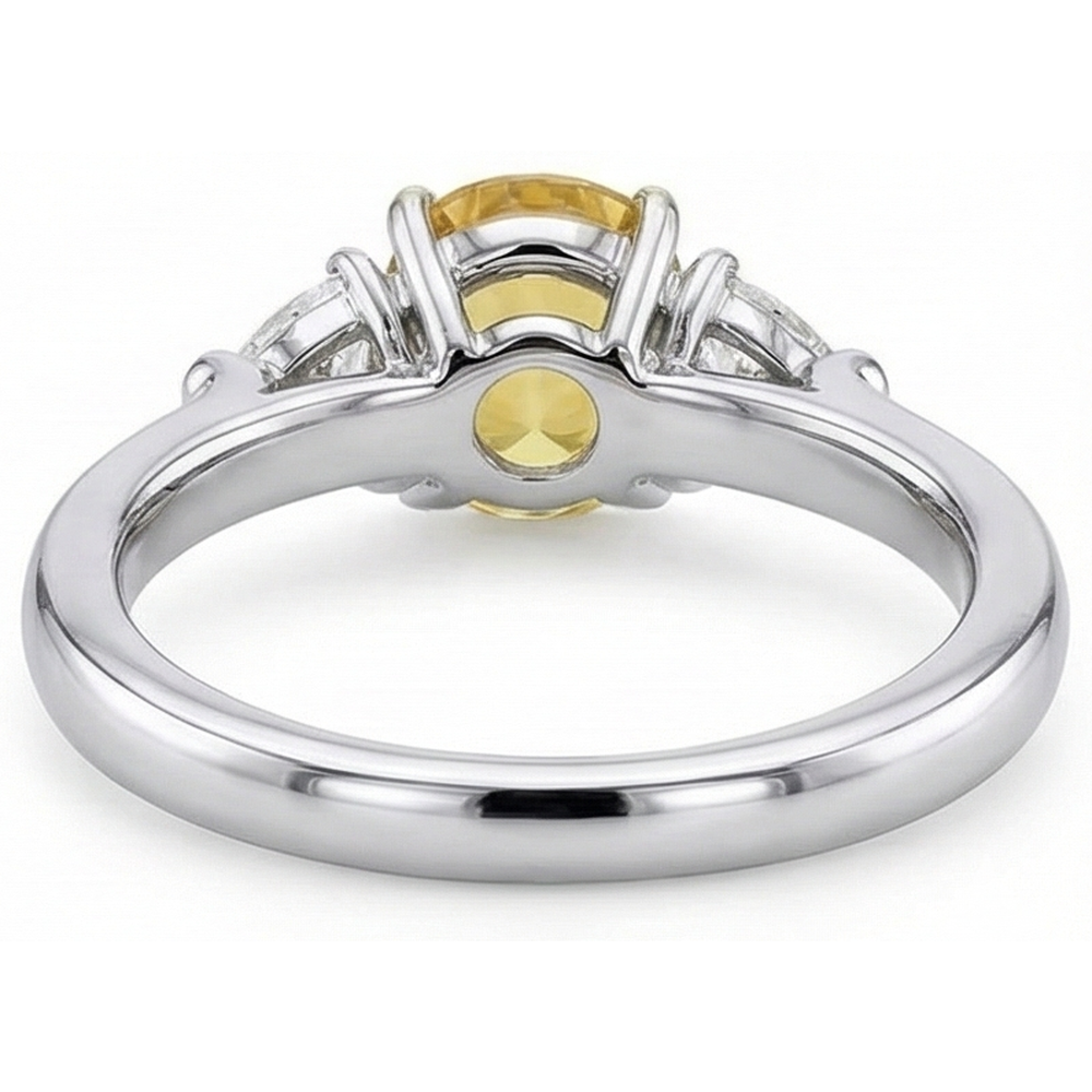 White Gold 14K Oval Yellow Sapphire And Trillion Natural Earth Mined Diamond ( Not Lab Grown )s 4 Ct Ring