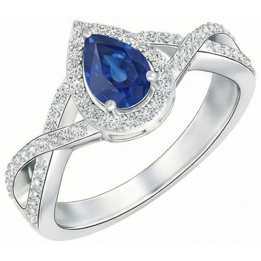 White Gold 14K Pear And Round Cut Sri Lanka Blue Sapphire 4.90 Ct Ring