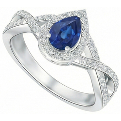 White Gold 14K Pear And Round Cut Sri Lanka Blue Sapphire 4.90 Ct Ring