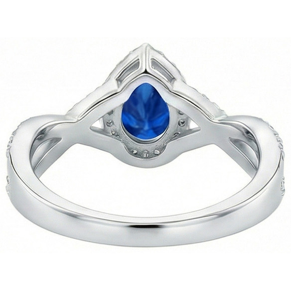 White Gold 14K Pear And Round Cut Sri Lanka Blue Sapphire 4.90 Ct Ring