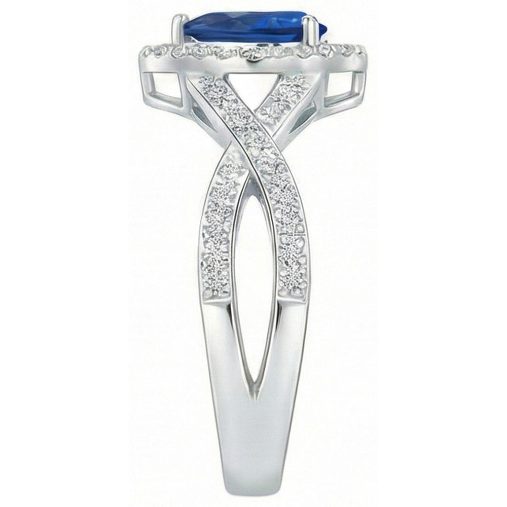 White Gold 14K Pear And Round Cut Sri Lanka Blue Sapphire 4.90 Ct Ring