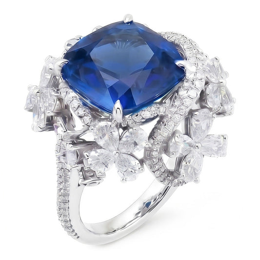 White Gold 14K Pear Cut Blue Sapphire With IGI CERTIFIED Diamonds Ring 9.50 Carats