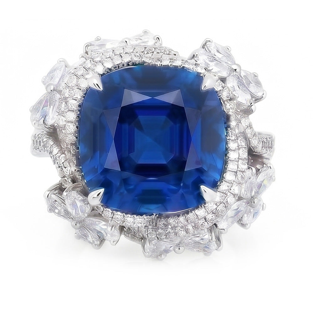 White Gold 14K Pear Cut Blue Sapphire With Natural Earth Mined Diamond ( Not Lab Grown ) s Ring 9.50 Carats
