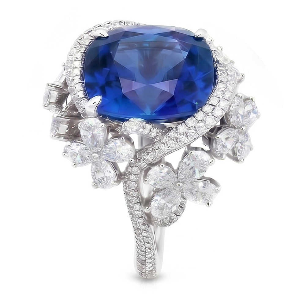 White Gold 14K Pear Cut Blue Sapphire With Natural Earth Mined Diamond ( Not Lab Grown ) s Ring 9.50 Carats