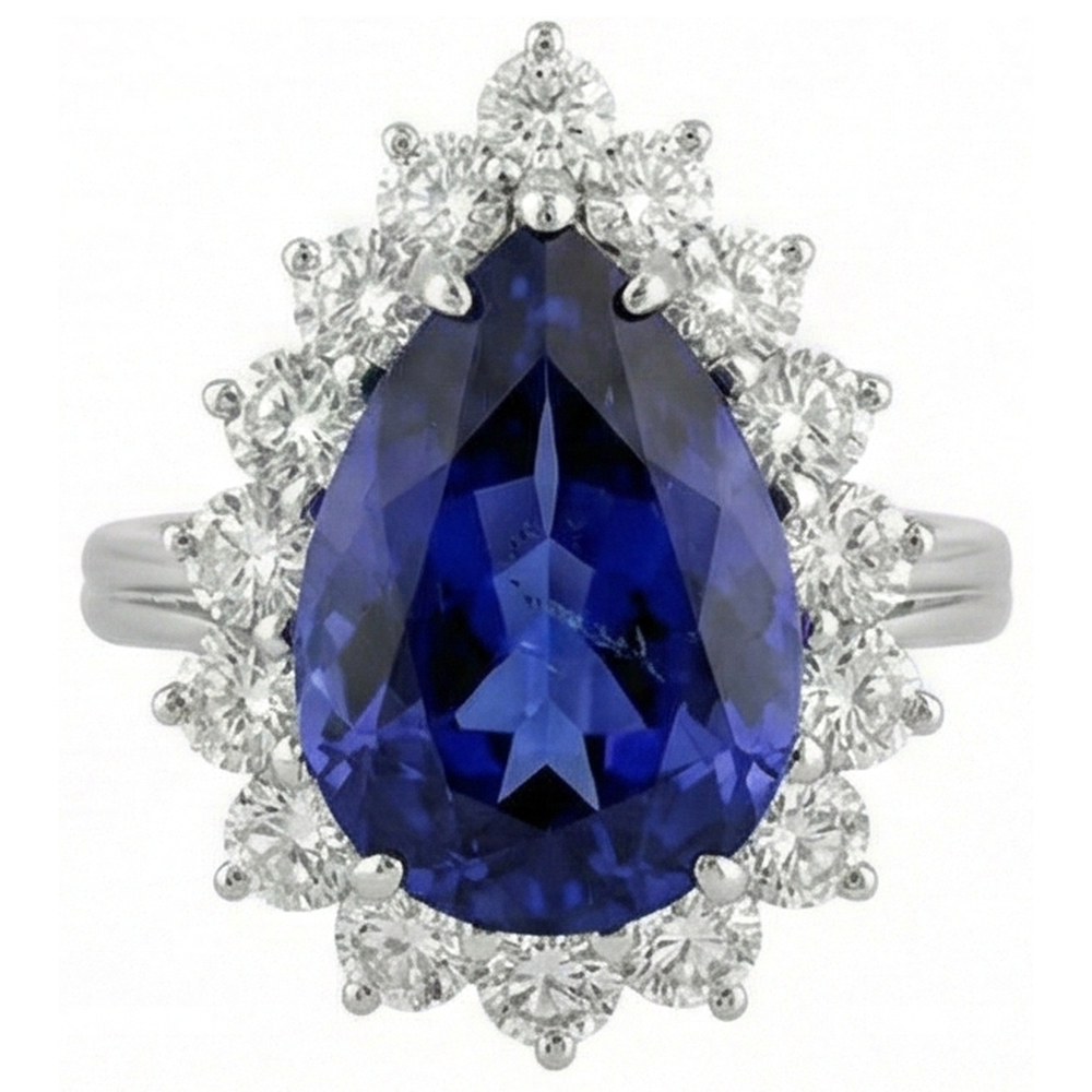 natural round tanzanite 3.75ct ring close up detail
