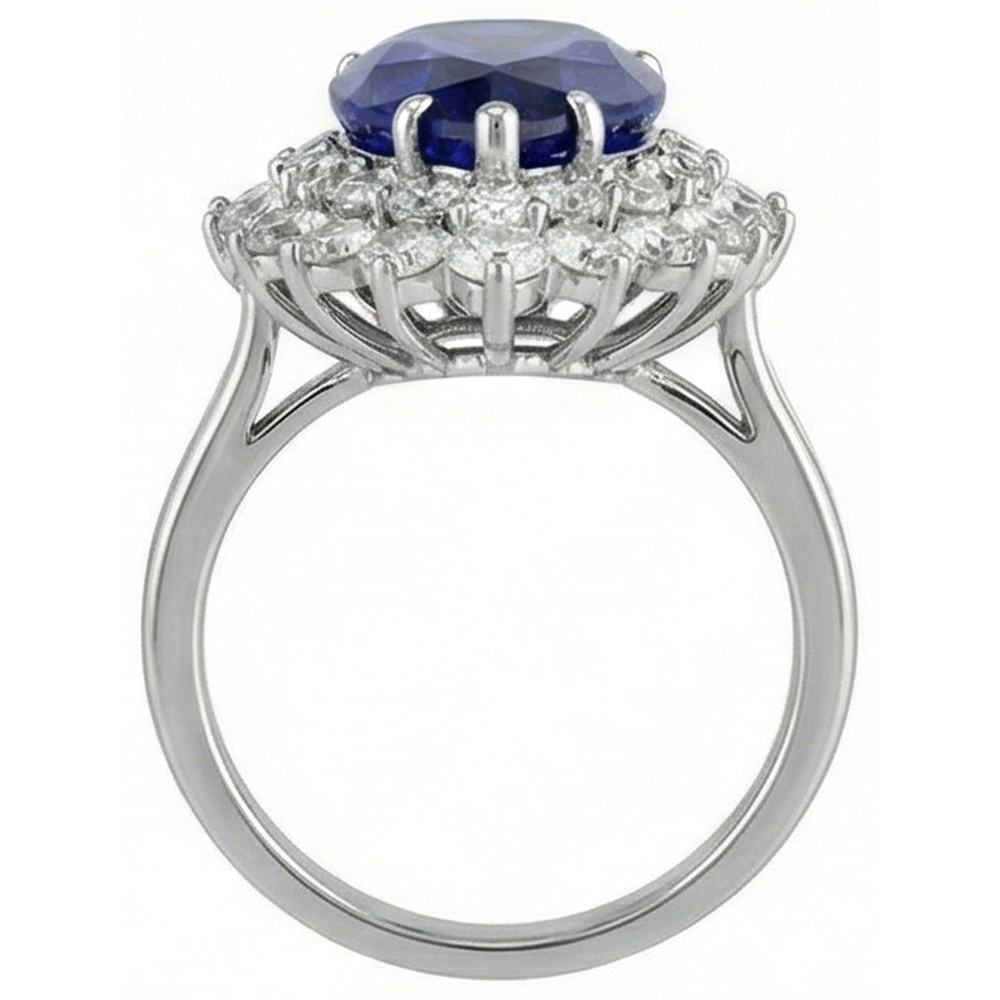 natural round tanzanite 3.75ct ring on white background