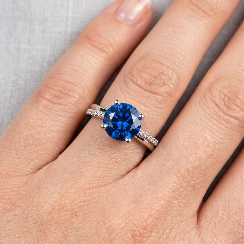 White Gold 14K Prong Set 3.30 Ct Blue Sapphire And Natural Earth Mined Diamond ( Not Lab Grown ) s Ring New