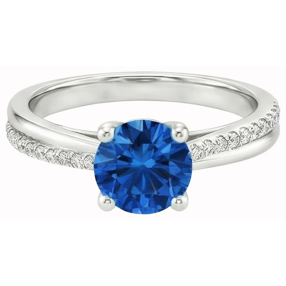 White Gold 14K Prong Set 3.30 Ct Blue Sapphire And Natural Earth Mined Diamond ( Not Lab Grown ) s Ring New