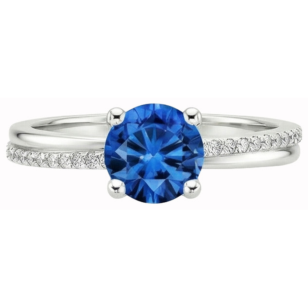 White Gold 14K Prong Set 3.30 Ct Blue Sapphire And Natural Earth Mined Diamond ( Not Lab Grown ) s Ring New