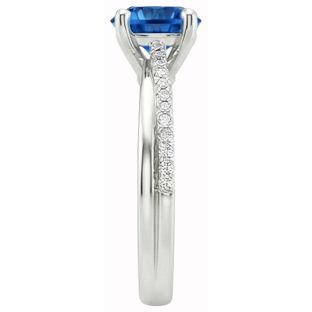 White Gold 14K Prong Set 3.30 Ct Blue Sapphire And Natural Earth Mined Diamond ( Not Lab Grown ) s Ring New
