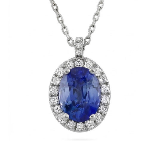 White Gold 14K Sapphire And IGI CERTIFIED Diamonds 3.70 Carats Pendant