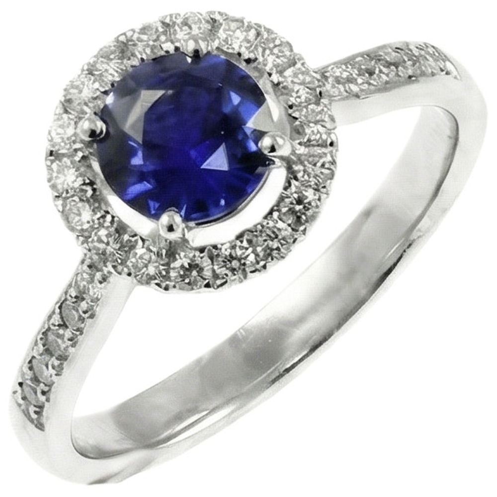 White Gold 14K Sri Lanka Sapphire Round Cut 2.5 Carats Natural Earth Mined Diamond ( Not Lab Grown )  Ring