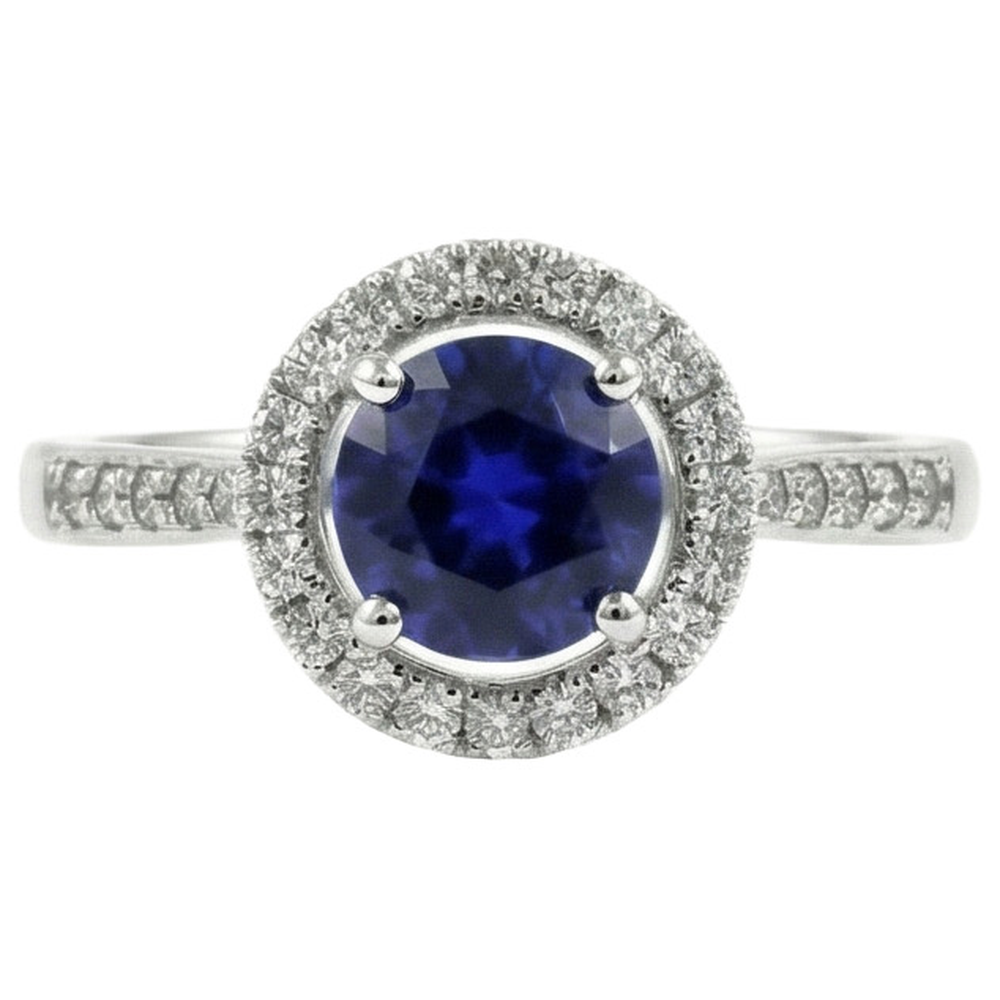 White Gold 14K Sri Lanka Sapphire Round Cut 2.5 Carats Natural Earth Mined Diamond ( Not Lab Grown )  Ring