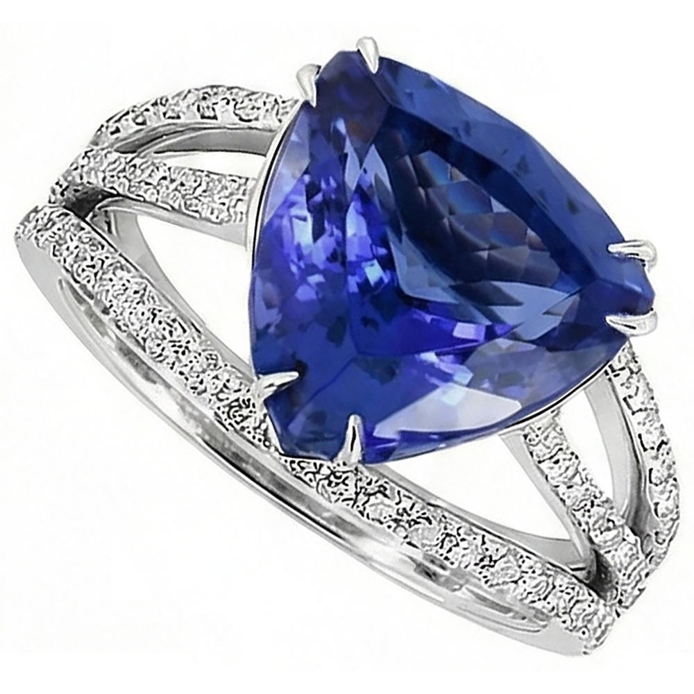 White Gold 14K Trillion Tanzanite And Natural Earth Mined Diamond ( Not Lab Grown ) s 6 Carats Ring