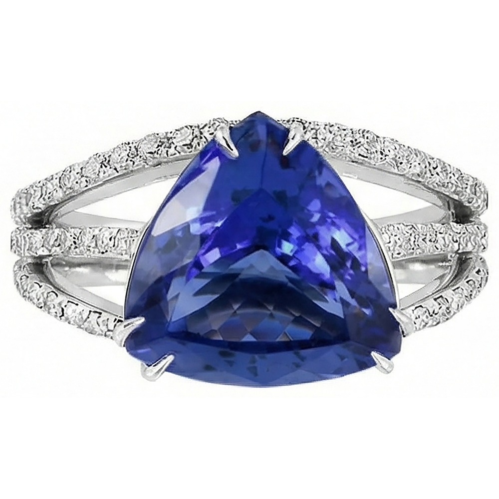White Gold 14K Trillion Tanzanite And Natural Earth Mined Diamond ( Not Lab Grown ) s 6 Carats Ring