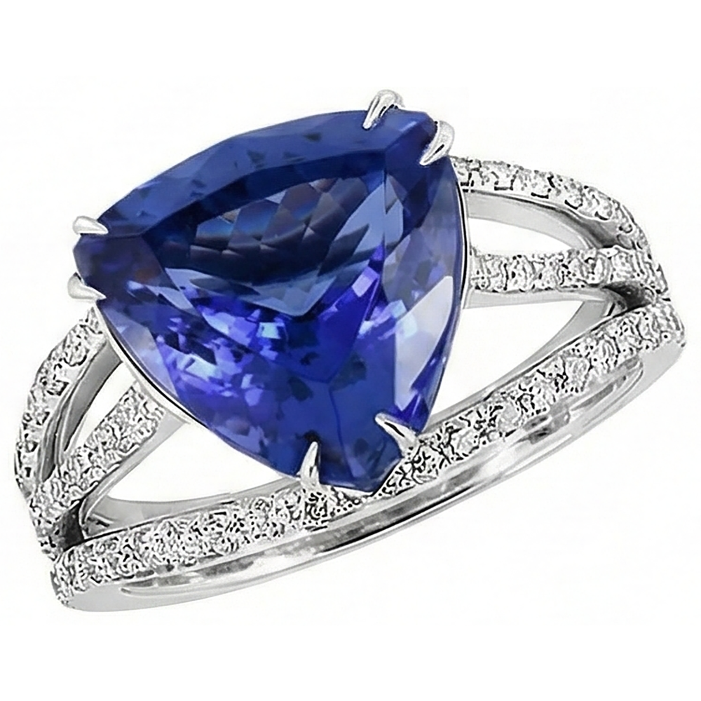 White Gold 14K Trillion Tanzanite And Natural Earth Mined Diamond ( Not Lab Grown ) s 6 Carats Ring