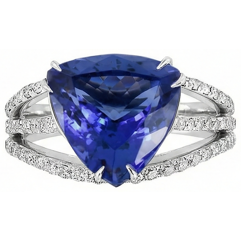 White Gold 14K Trillion Tanzanite And Natural Earth Mined Diamond ( Not Lab Grown ) s 6 Carats Ring