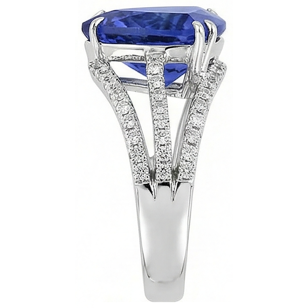 White Gold 14K Trillion Tanzanite And Natural Earth Mined Diamond ( Not Lab Grown ) s 6 Carats Ring