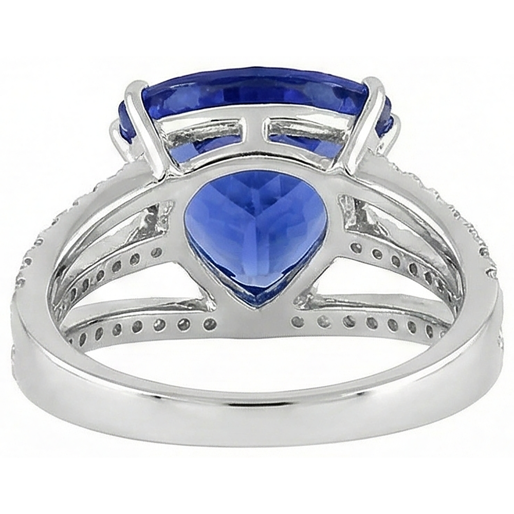 White Gold 14K Trillion Tanzanite And Natural Earth Mined Diamond ( Not Lab Grown ) s 6 Carats Ring