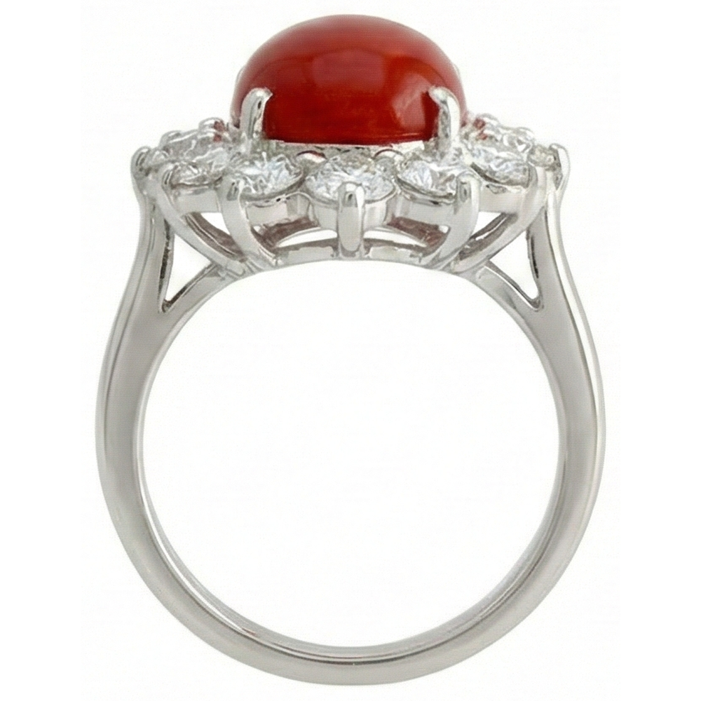 White Gold 16.50 Ct. Solitaire With Accent Red Coral & Natural Earth Mined Diamond ( Not Lab Grown )s Ring