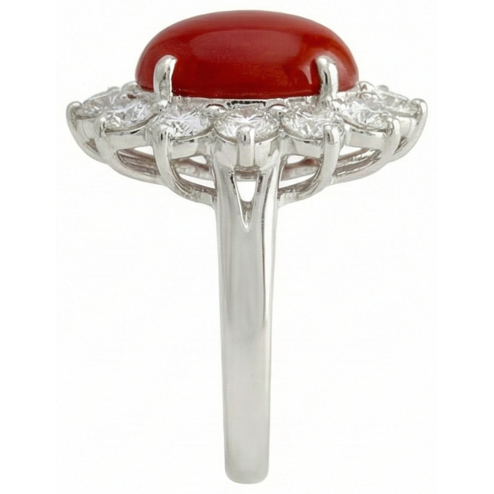 White Gold 16.50 Ct. Solitaire With Accent Red Coral & Natural Earth Mined Diamond ( Not Lab Grown )s Ring