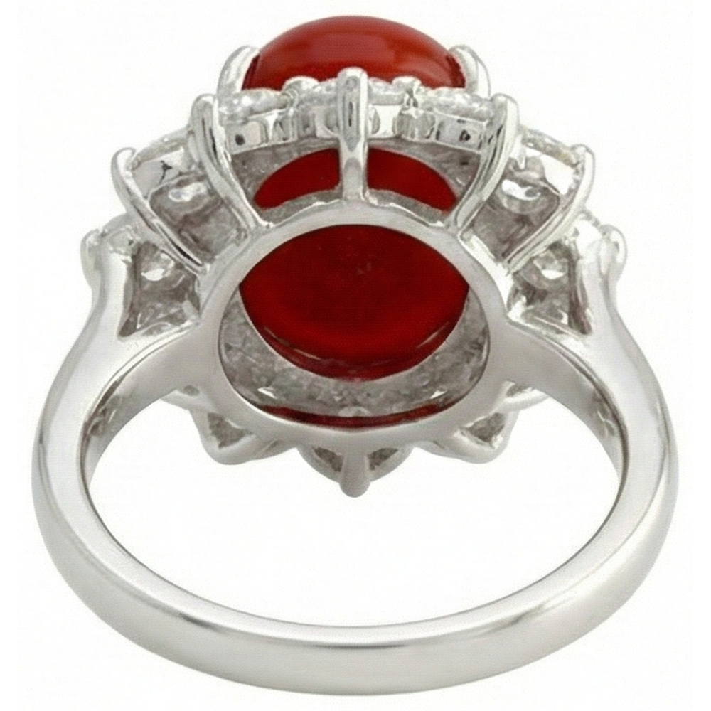 White Gold 16.50 Ct. Solitaire With Accent Red Coral & Natural Earth Mined Diamond ( Not Lab Grown )s Ring