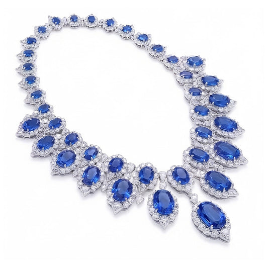 White Gold 291.17 Ct. Blue Sapphire & White Natural Earth Mined Diamond ( Not Lab Grown )  Necklace Jewelry