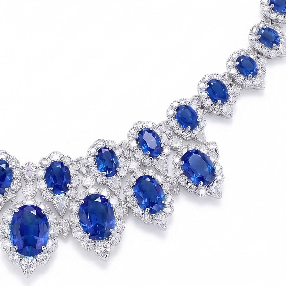 White Gold 291.17 Ct. Blue Sapphire & White Natural Earth Mined Diamond ( Not Lab Grown )  Necklace Jewelry
