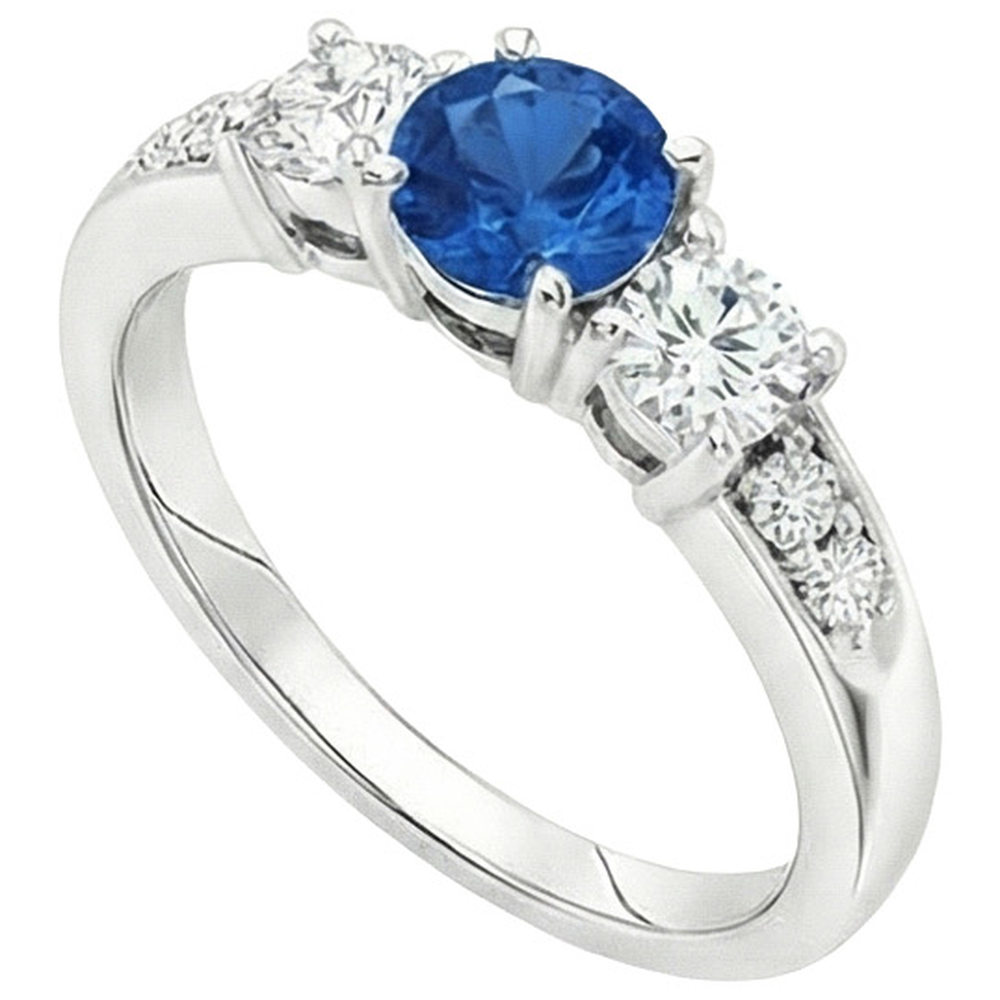 White Gold 3.40 Ct Round Sri Lanka Sapphire Natural Earth Mined Diamond ( Not Lab Grown )  Engagement Ring
