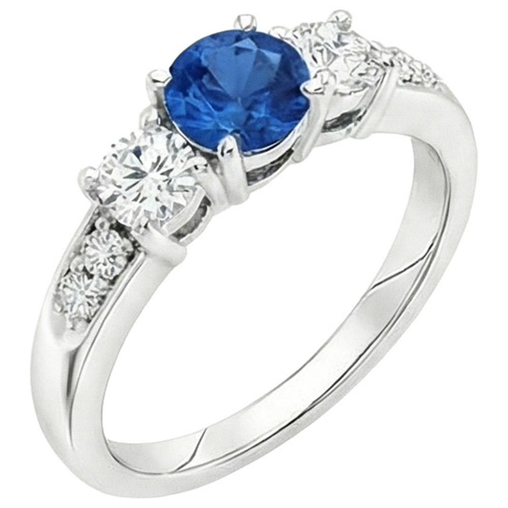 White Gold 3.40 Ct Round Sri Lanka Sapphire Natural Earth Mined Diamond ( Not Lab Grown )  Engagement Ring