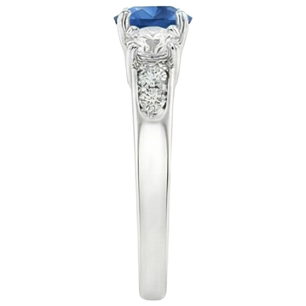 White Gold 3.40 Ct Round Sri Lanka Sapphire Natural Earth Mined Diamond ( Not Lab Grown )  Engagement Ring