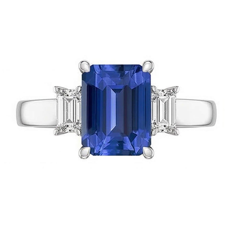 White Gold 3 Stone Emerald Sapphire Ring 2.75 Carats Radiant Natural Earth Mined Diamond ( Not Lab Grown )s