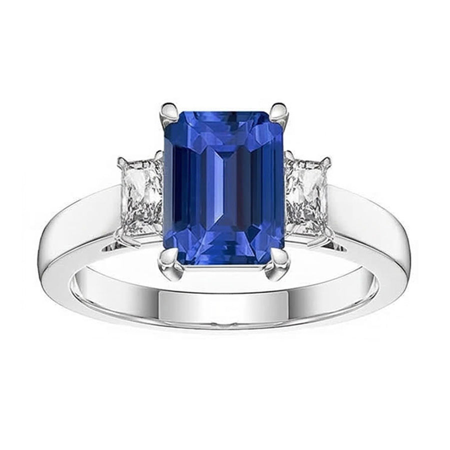 White Gold 3 Stone Emerald Sapphire Ring 2.75 Carats Radiant Natural Earth Mined Diamond ( Not Lab Grown )s