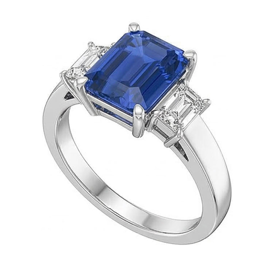 White Gold 3 Stone Emerald Sapphire Ring 2.75 Carats Radiant Natural Earth Mined Diamond ( Not Lab Grown )s