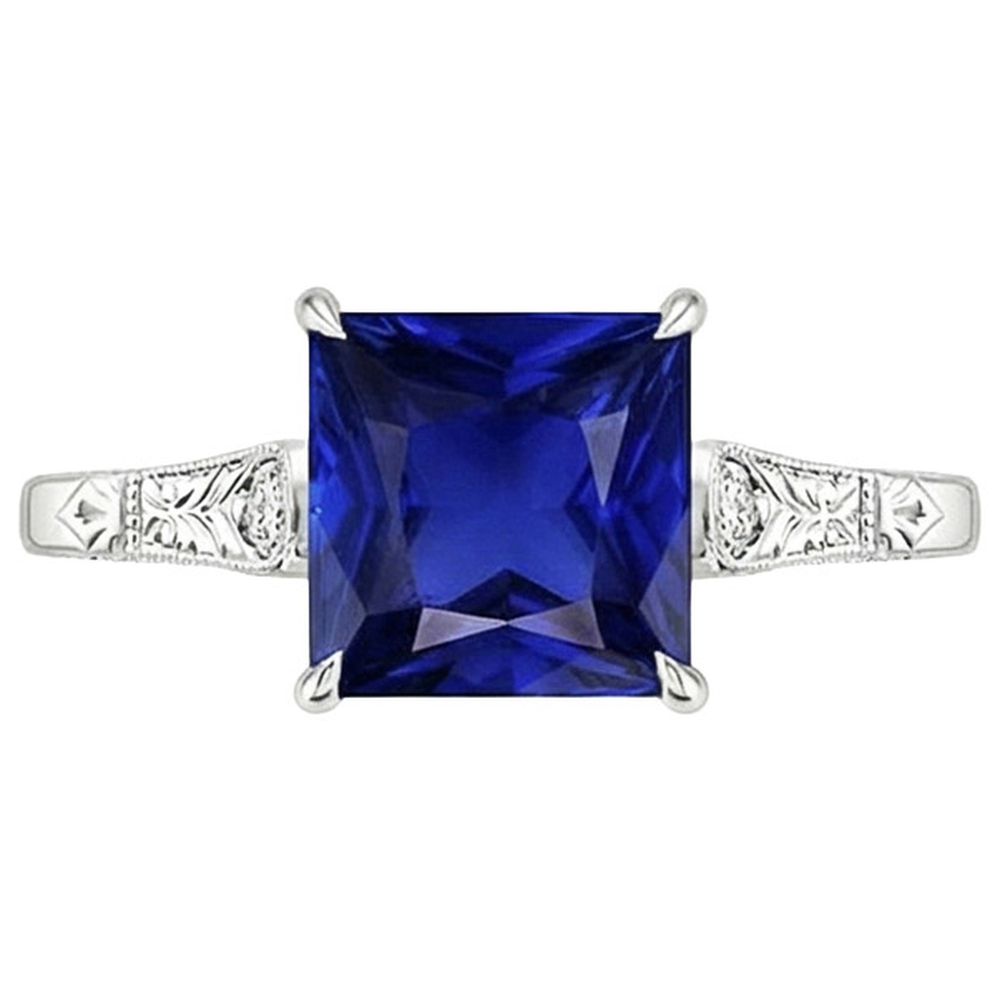 natural round sapphire 5.25ct ring profile view