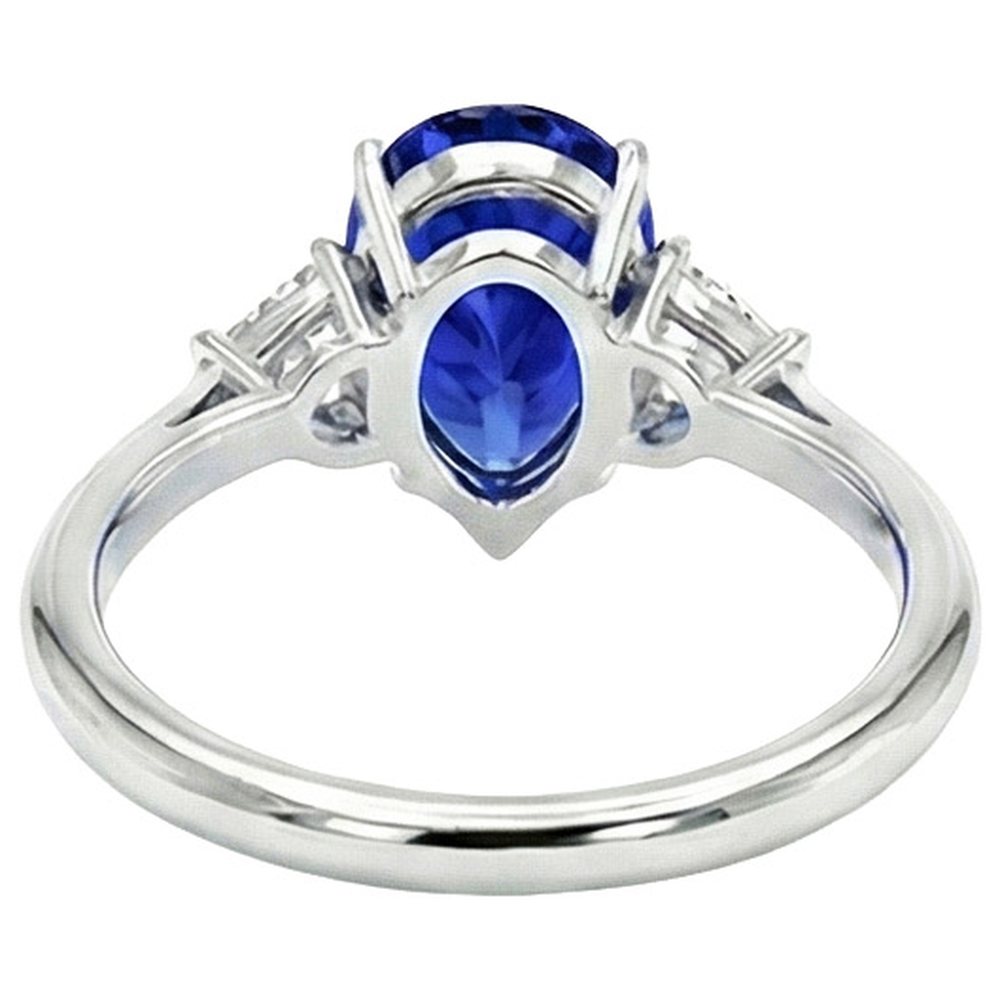 White Gold 3 Stone Ring Blue Sapphire & Trillion Natural Earth Mined Diamond ( Not Lab Grown )s 2.25 Carats