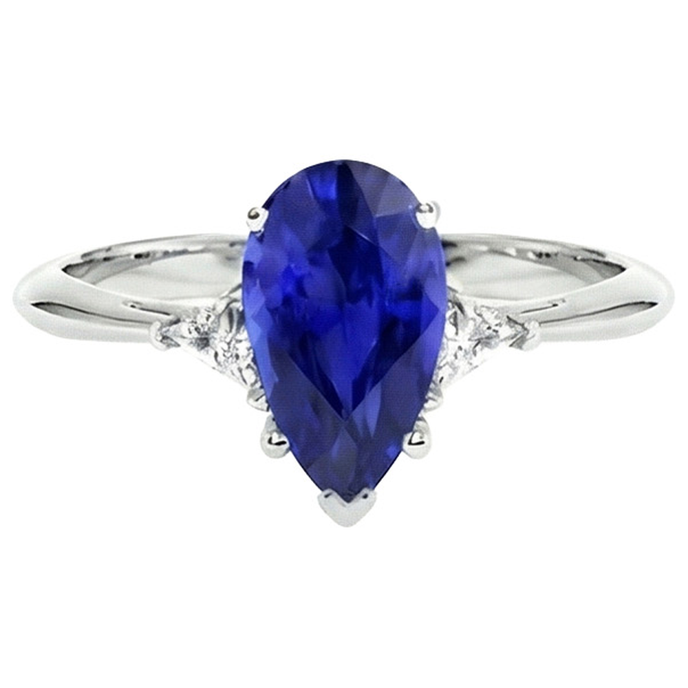 White Gold 3 Stone Ring Blue Sapphire & Trillion Natural Earth Mined Diamond ( Not Lab Grown )s 2.25 Carats