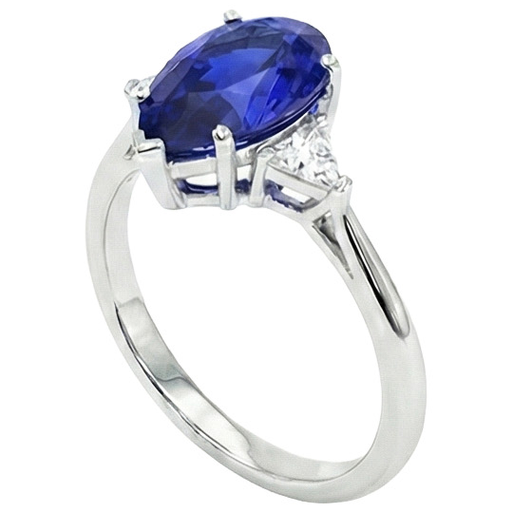White Gold 3 Stone Ring Blue Sapphire & Trillion Natural Earth Mined Diamond ( Not Lab Grown )s 2.25 Carats