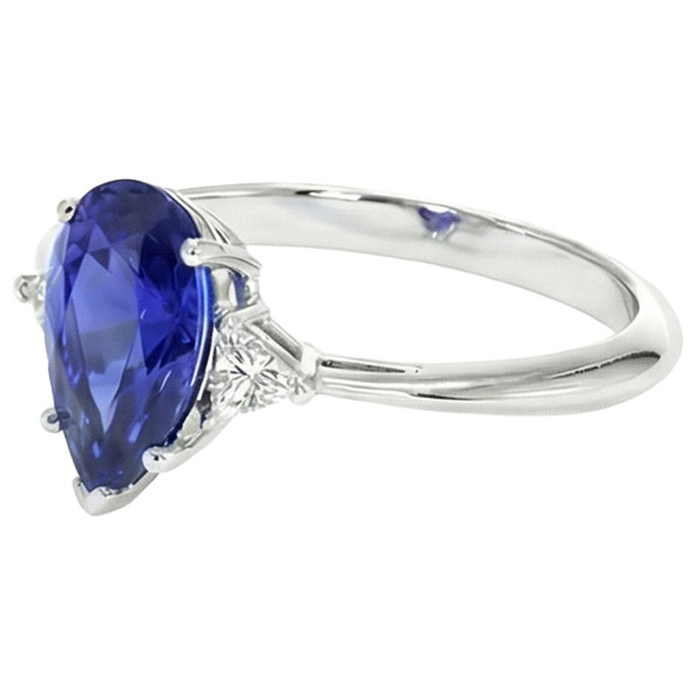 White Gold 3 Stone Ring Blue Sapphire & Trillion Natural Earth Mined Diamond ( Not Lab Grown )s 2.25 Carats