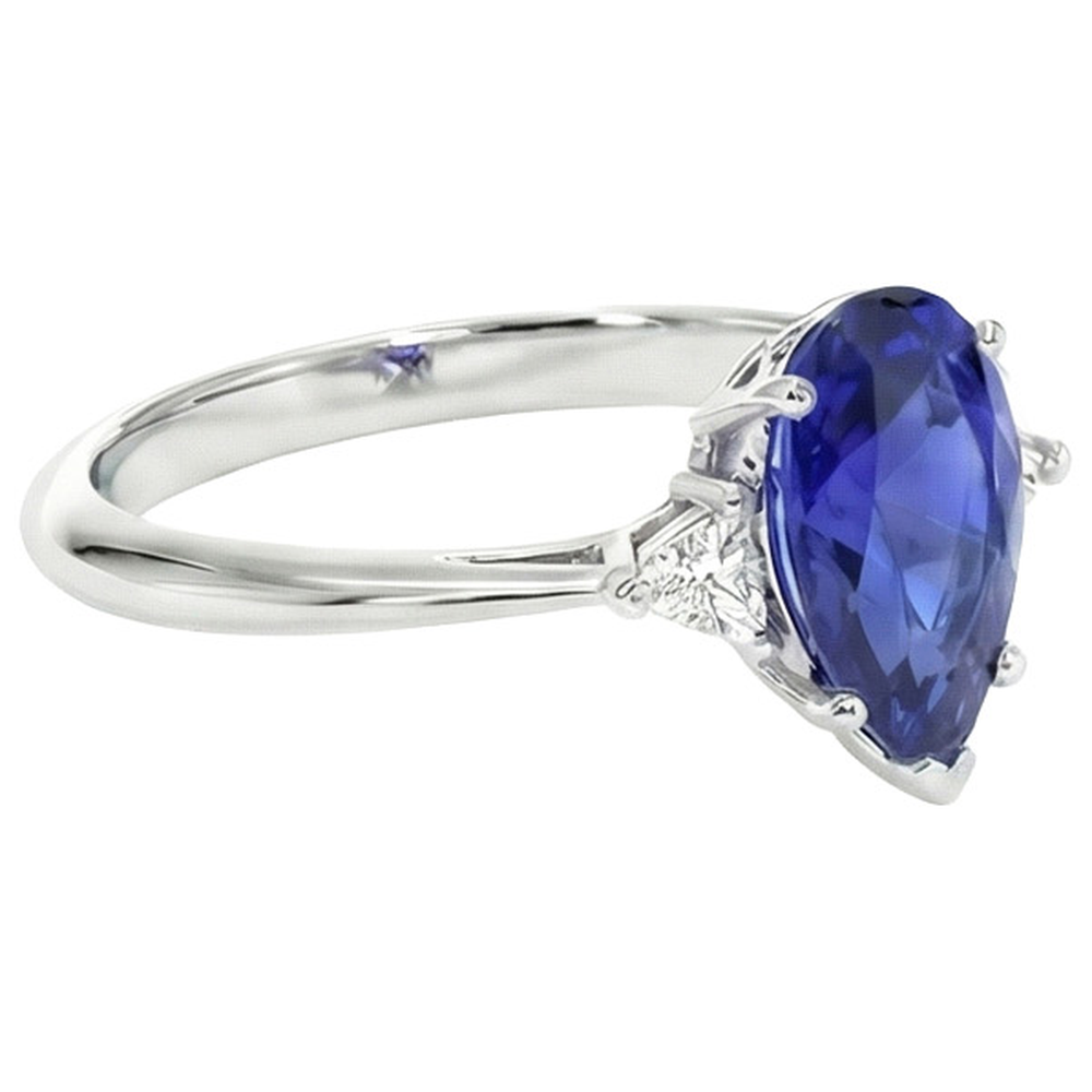 White Gold 3 Stone Ring Blue Sapphire & Trillion Natural Earth Mined Diamond ( Not Lab Grown )s 2.25 Carats