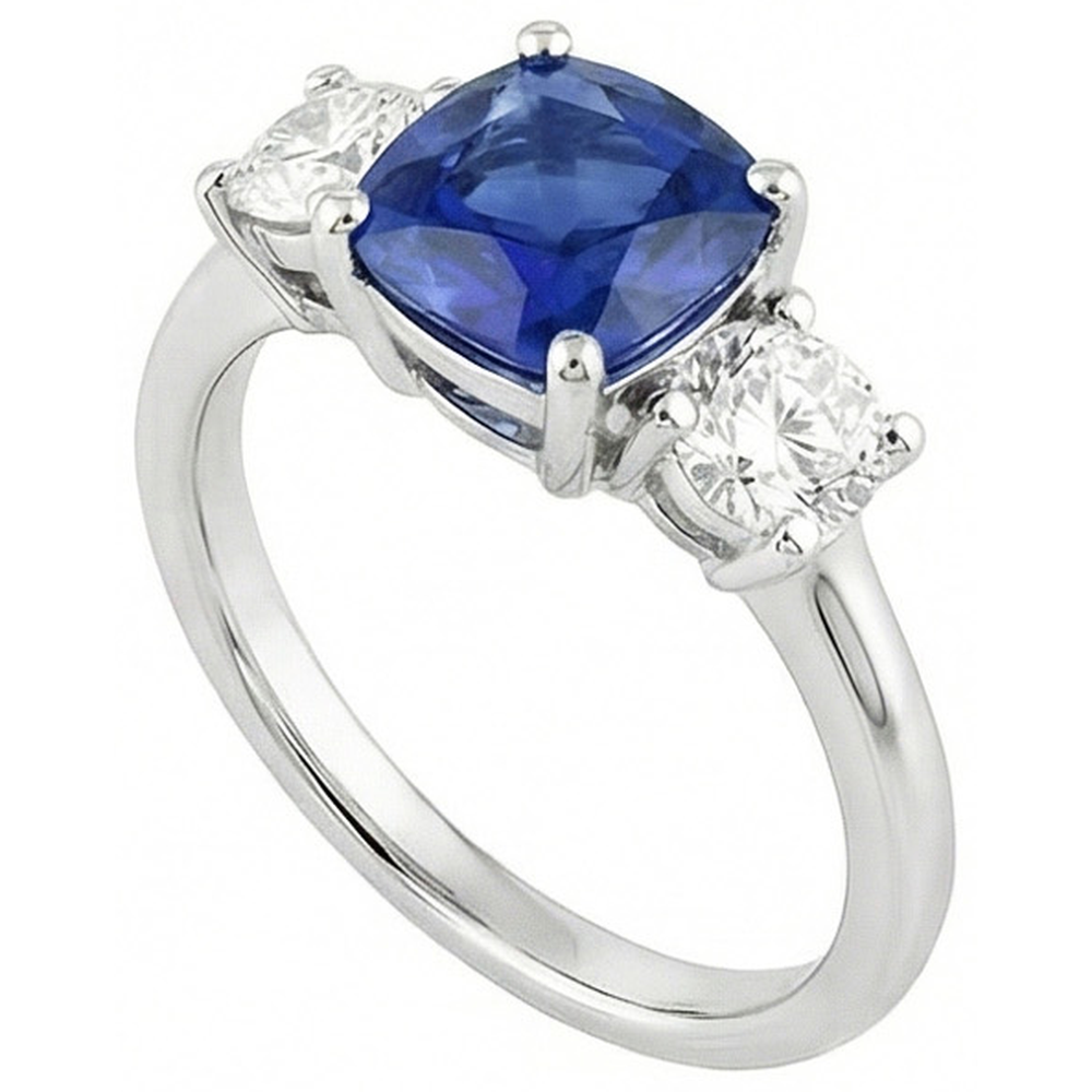 natural round sapphire 2.50ct ring close up detail