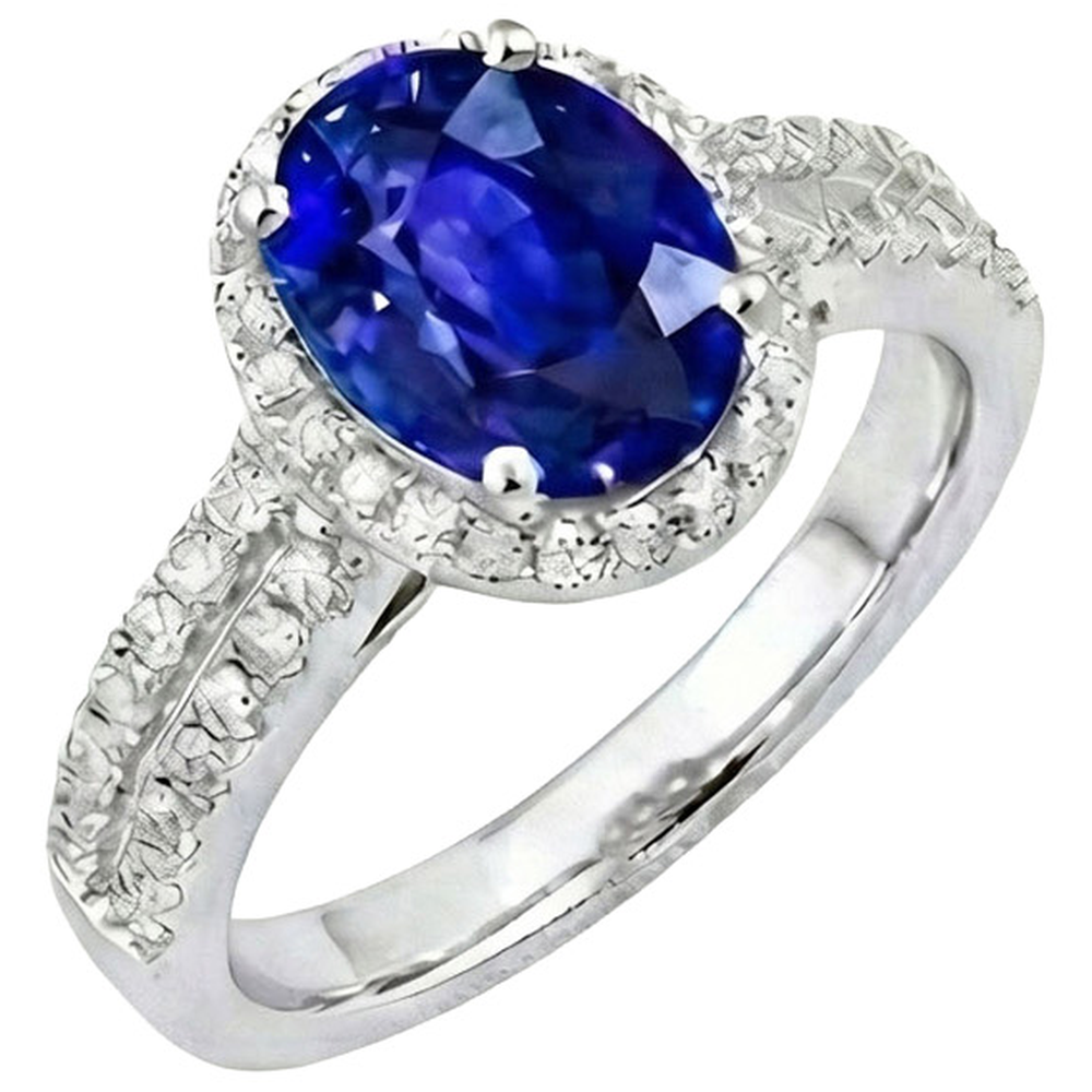 White Gold 4.81 Carat Ceylon Sapphire Natural Earth Mined Diamond ( Not Lab Grown ) s Double Shank Ring