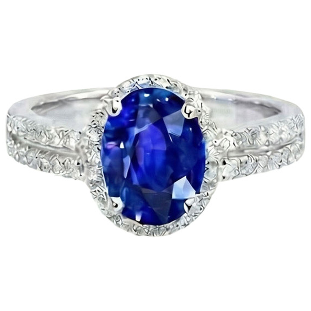White Gold 4.81 Carat Ceylon Sapphire Natural Earth Mined Diamond ( Not Lab Grown ) s Double Shank Ring