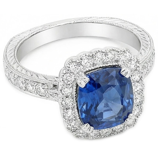 natural round sapphire 4ct ring front view