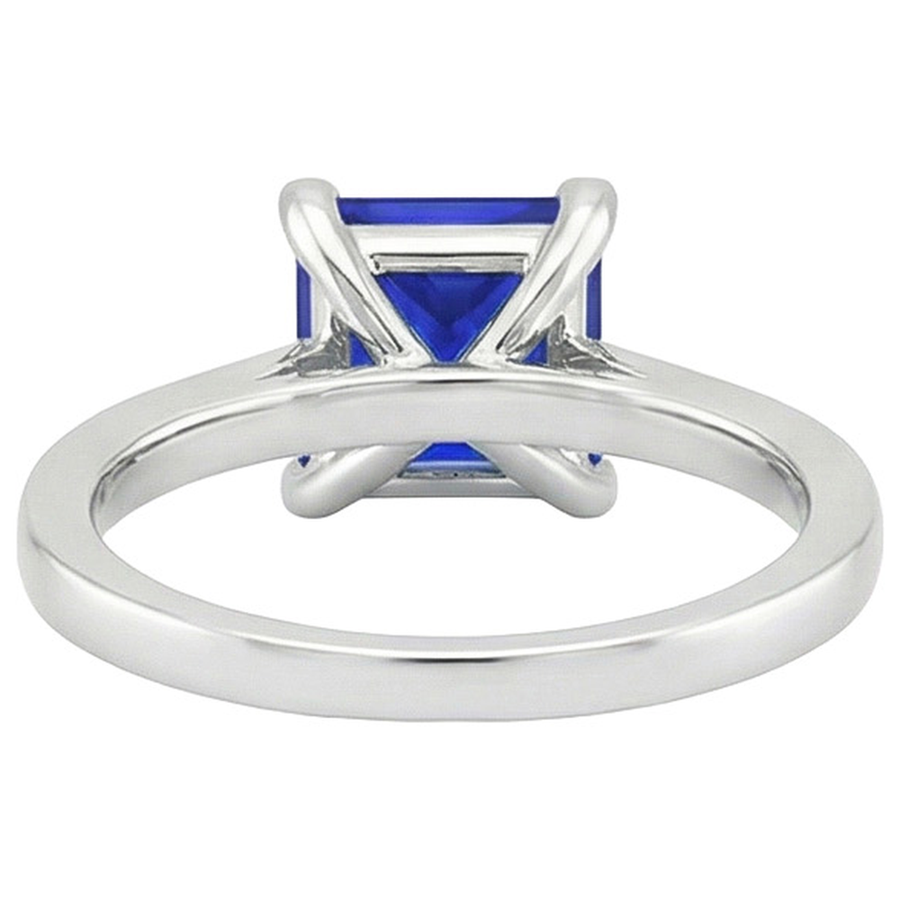 White Gold Engagement Ring Princess Blue Sapphire & Natural Earth Mined Diamond ( Not Lab Grown ) 4 Carats