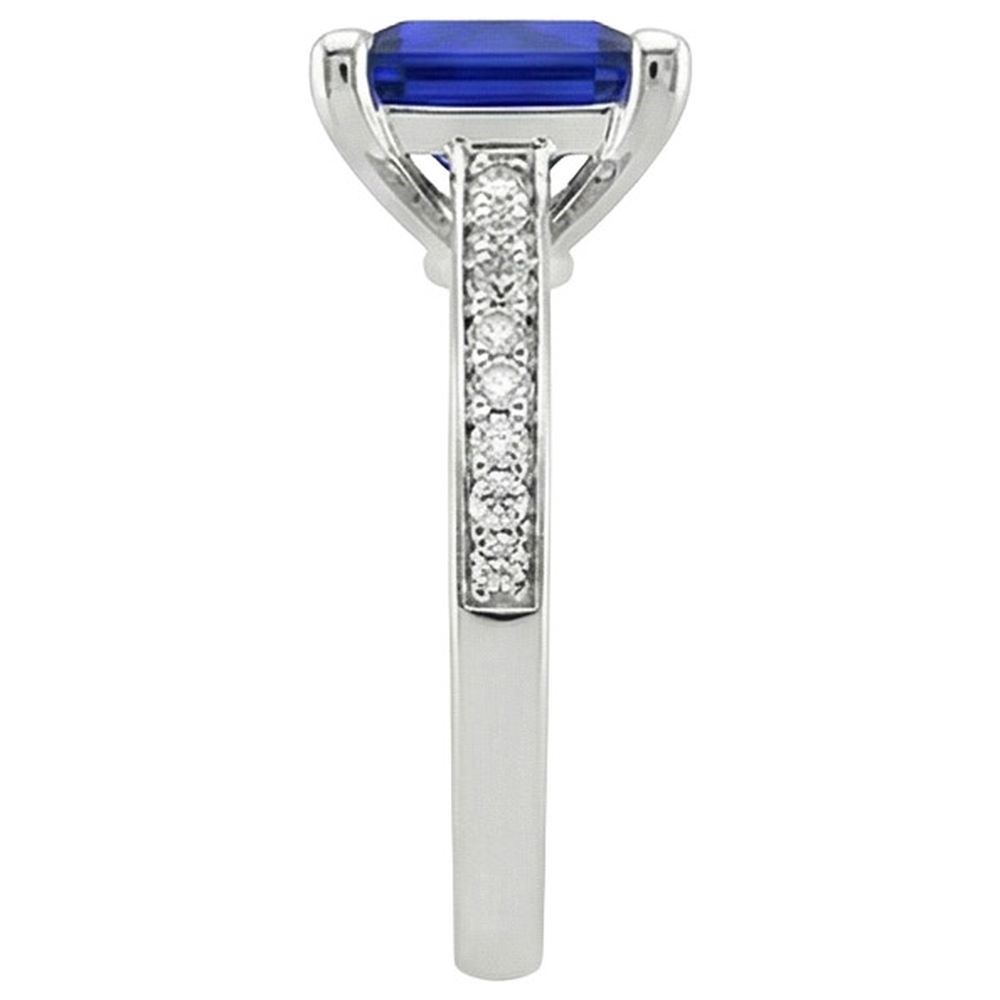 White Gold Engagement Ring Princess Blue Sapphire & Natural Earth Mined Diamond ( Not Lab Grown ) 4 Carats