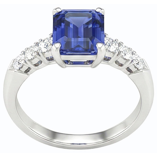 White Gold Engagement Sri Lankan Sapphire Ring & Natural Earth Mined Diamond ( Not Lab Grown )s 2.50 Carats