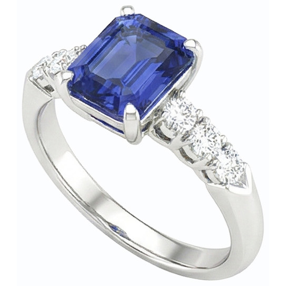 White Gold Engagement Sri Lankan Sapphire Ring & Natural Earth Mined Diamond ( Not Lab Grown )s 2.50 Carats