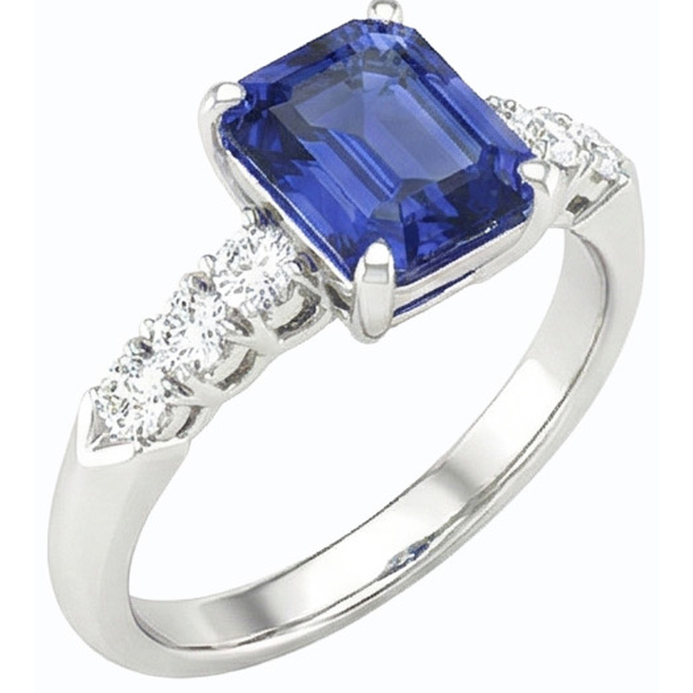 White Gold Engagement Sri Lankan Sapphire Ring & Natural Earth Mined Diamond ( Not Lab Grown )s 2.50 Carats