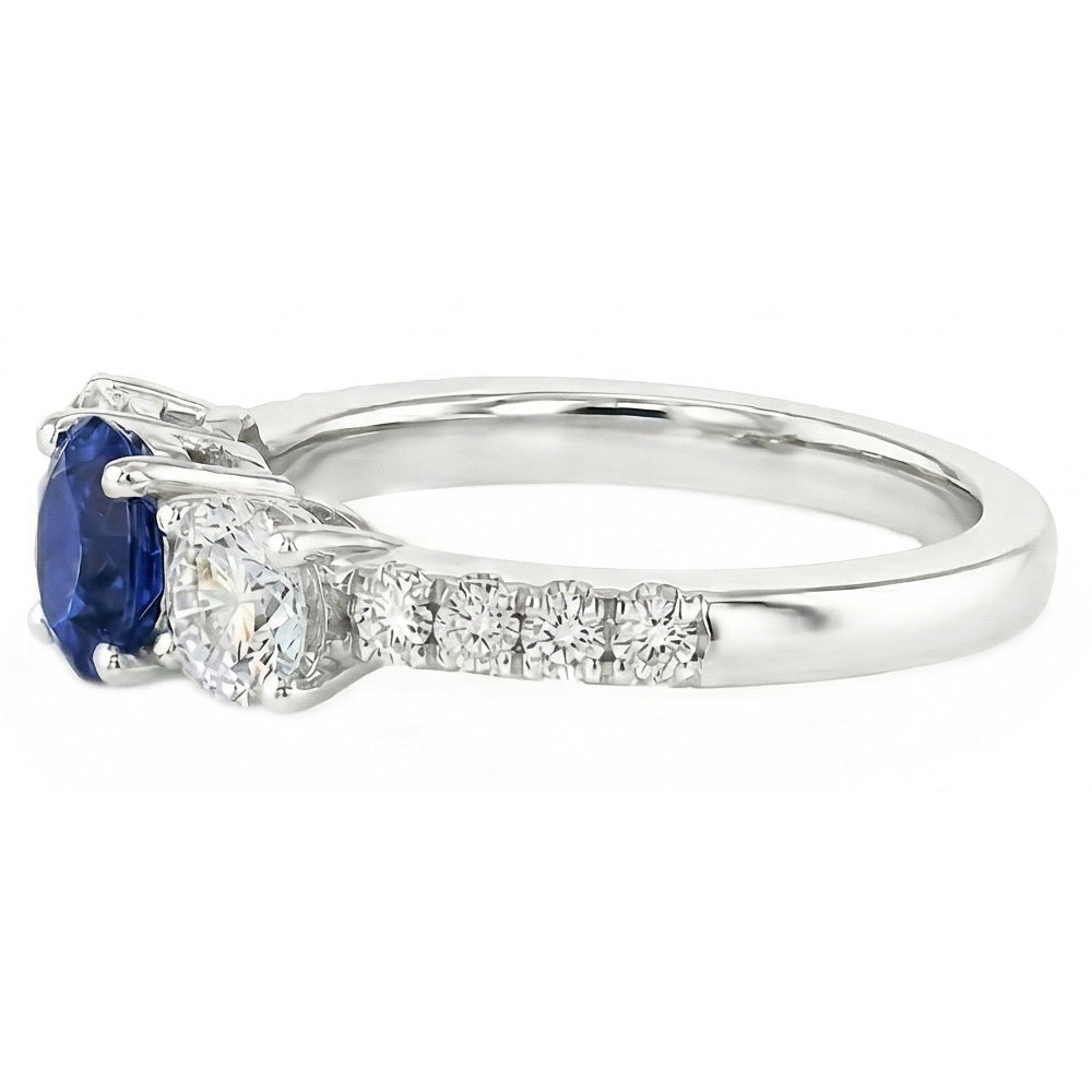 White Gold Gemstone Ring With Accents 2 Carats Natural Blue Sapphire